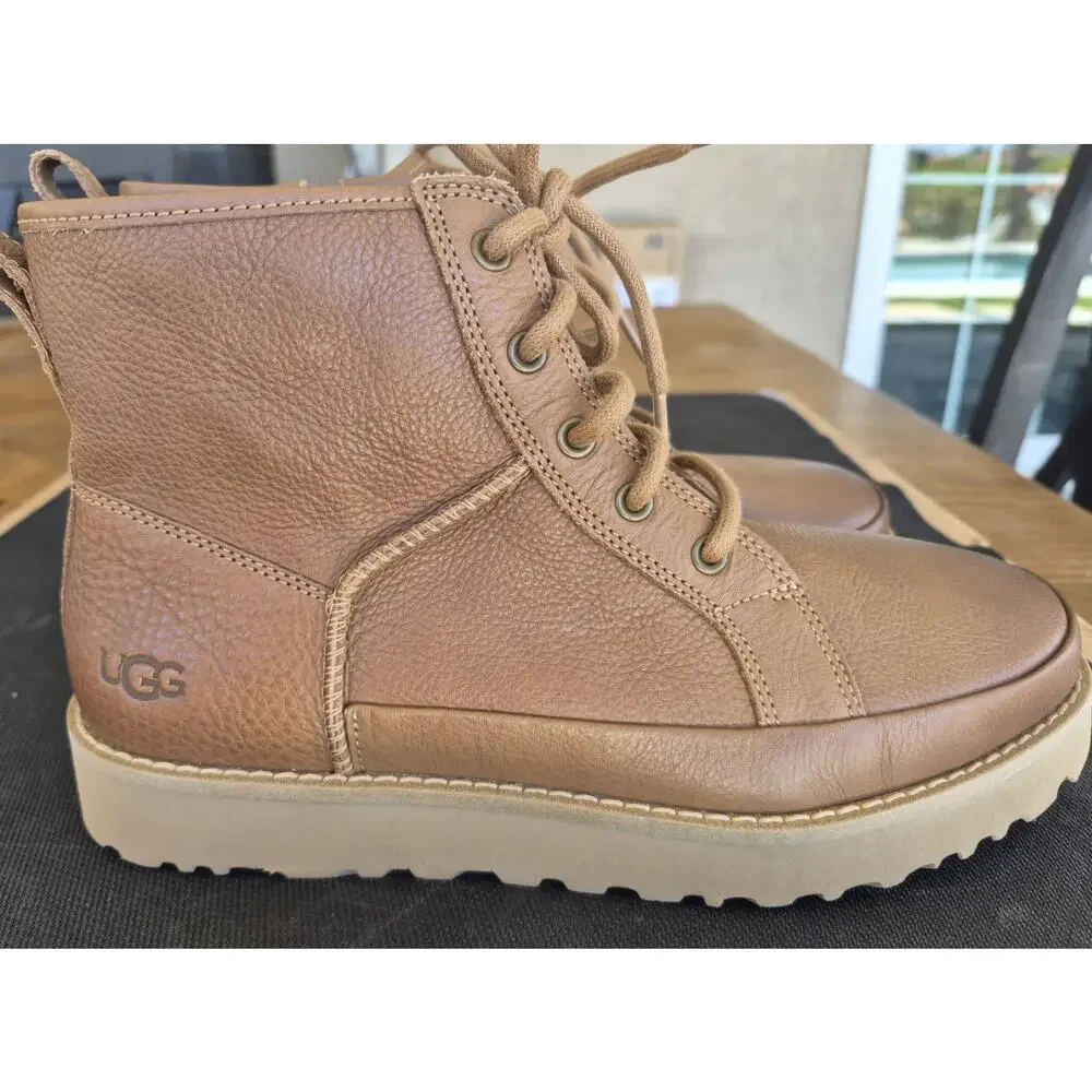 UGG Brown Leather Deconstructed Lace Up Combat Boots Size 7 New No Box